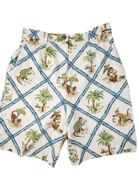 J. McLaughlin Pants - J. McLaughlin Vintage Monkey & Palm Tree Bamboo Trellis High Waist Shorts Sz 8
